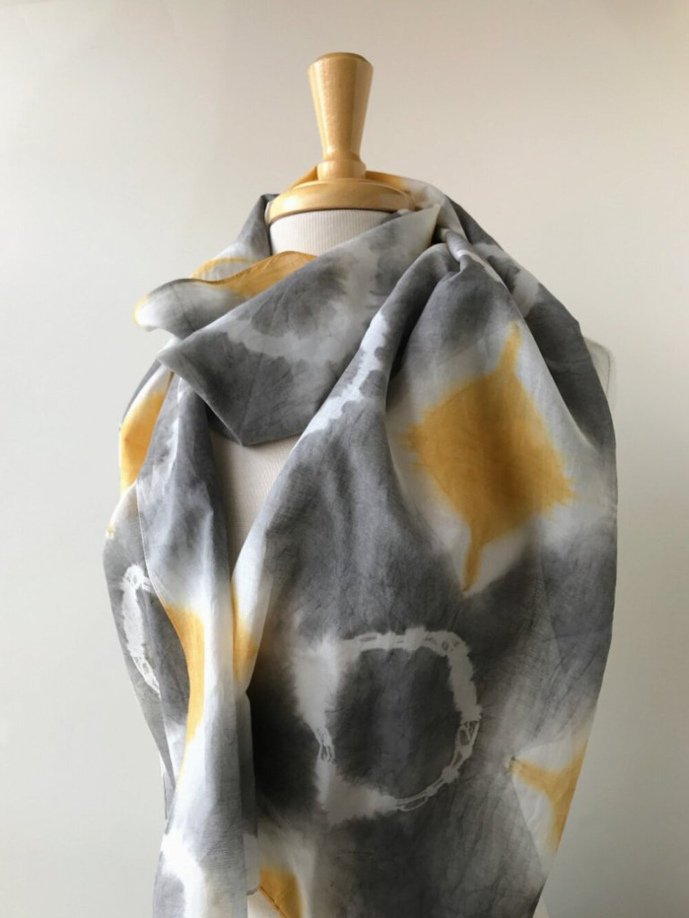 Hand Dyed Pure Silk Artist Made Scarf, Shibori Inspired, One of a Kind
